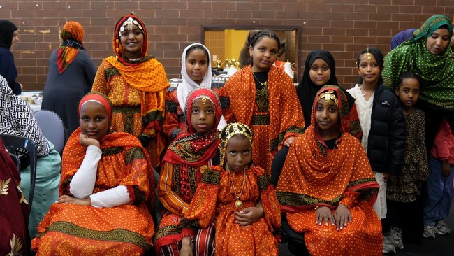 Group portrait in colourful traditional clothing